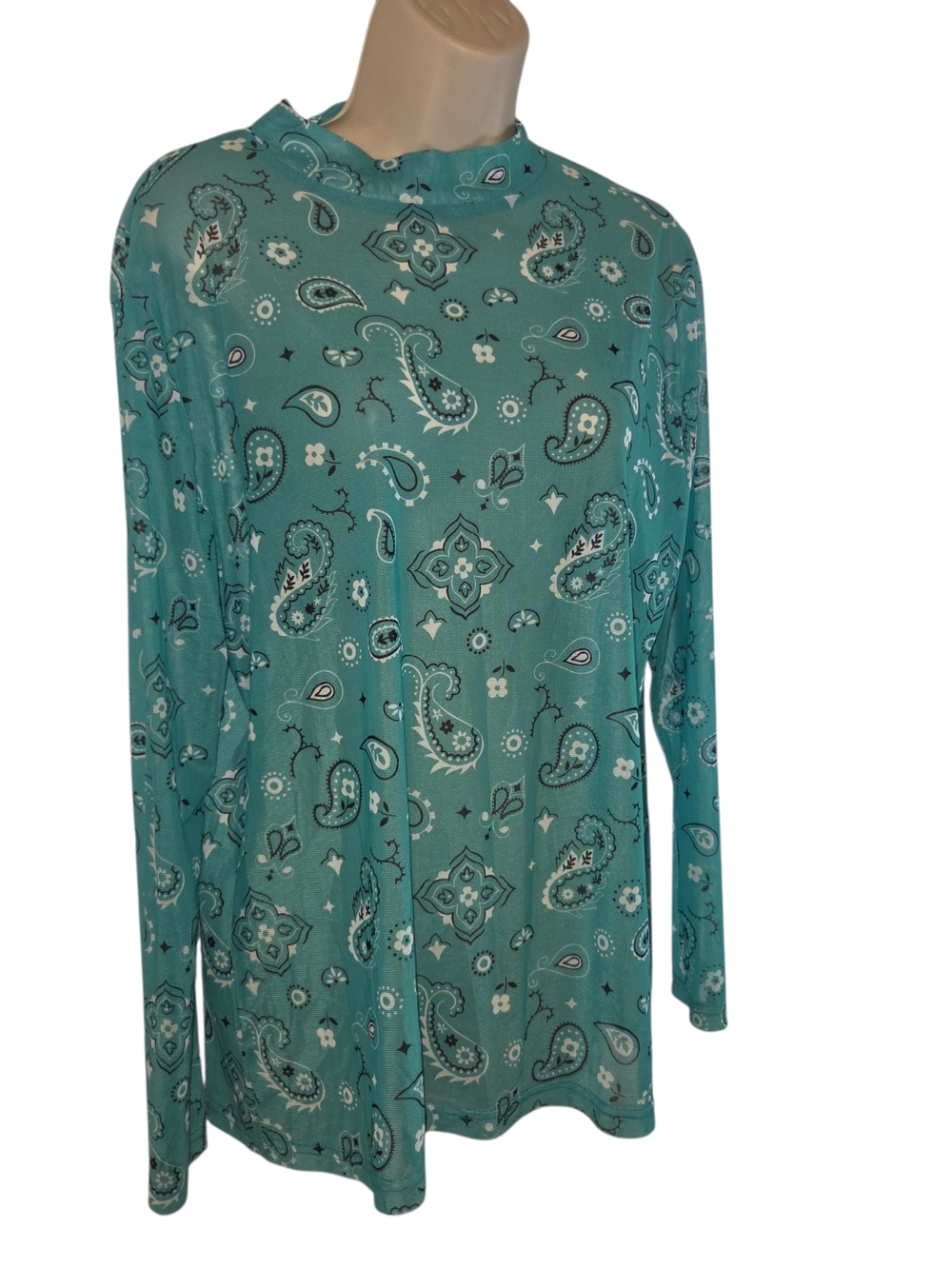 Paisley-Print Teal Long Sleeve Tee